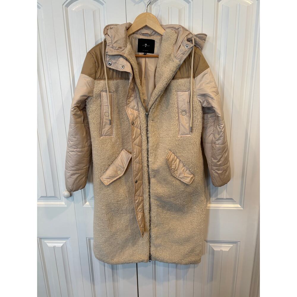 7 For All‎ Mankind Cream Sherpa Teddy Longline Jacket Size XS